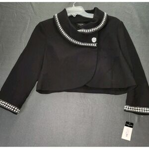 Tahari‎ ASL Jacket 14 Black Cocktail Party Pearl Beads Cropped Blazer NWT $249